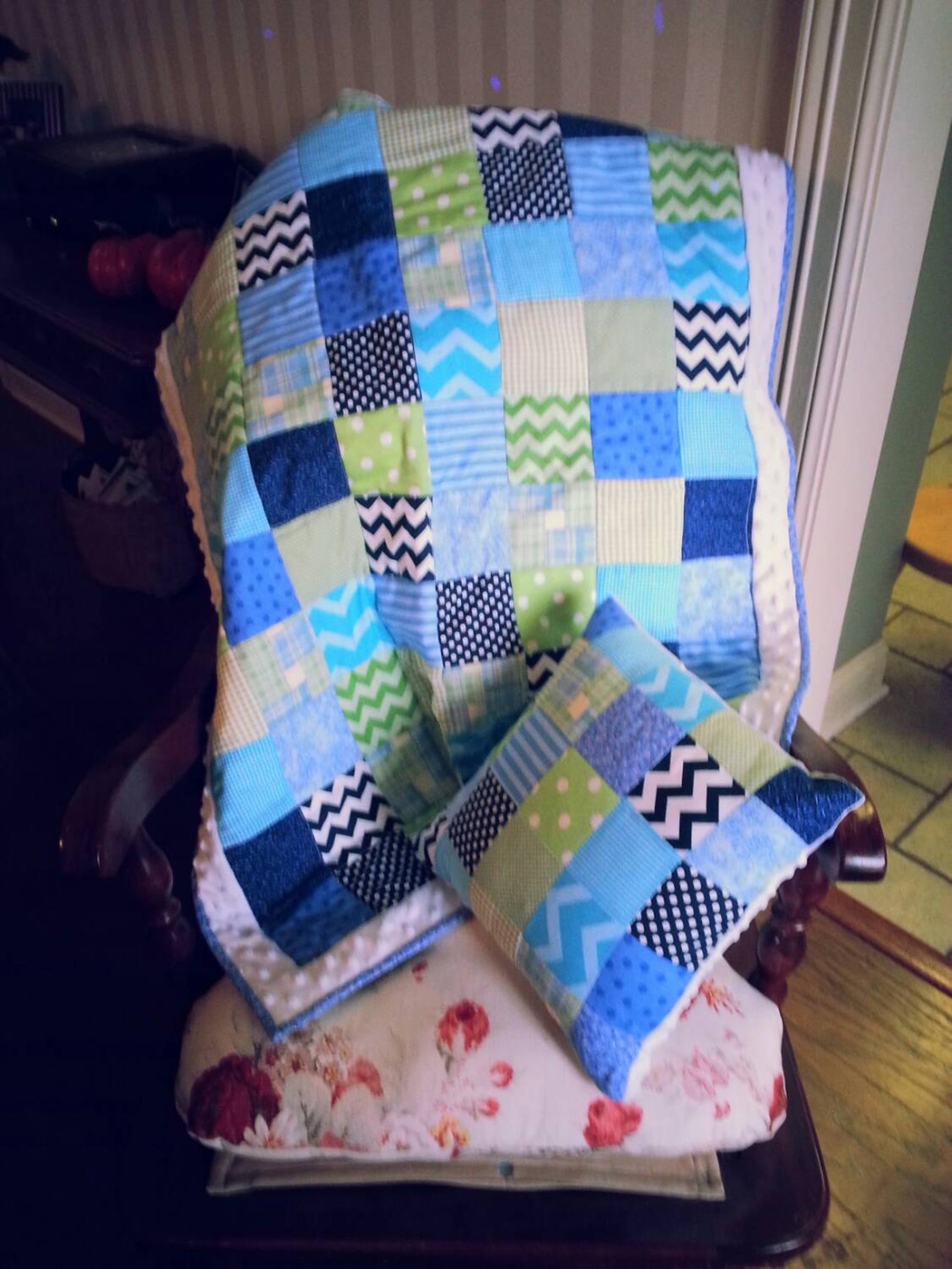 Handmade baby boy crib quilt with pillow Etsy