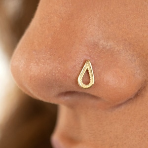 Boho Nose Stud, Indian Nose Stud, 14K Gold Nose Stud, Large Nose Stud, Big Nose Stud, Tragus Stud, Teardrop Nose Stud, 16g, 18g, 20g, 22g