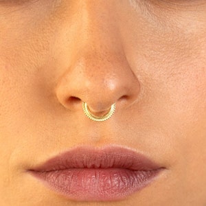 Gold Septum Hoop, 14K Gold Septum Ring, Gold Septum Jewelry, Tribal Septum, Small to Large Septum, 14k Gold  Nose Piercing, 16g, 18g, 20g