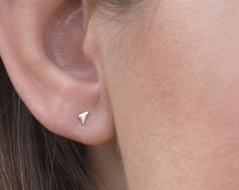 Small Stud Earrings, Tiny Gold Earrings, Tiny Stud Earrings, Tiny Gold Studs, Small Gold Earrings, Triangle Earrings, fits Tragus & Helix