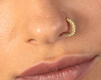 Indian Nose Ring, 14K Gold Nose Ring, Gold Nose Hoop, Indian Nose Hoop, Gold Nose Ring, ס14K Gold Nose Hoop, 16g, 18g, 20g, Unique, Boho