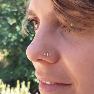 Piercingset, kleine gouden neusstekers, studs, kleine tragusoorbel, klein kraakbeen, helixoorbel, maan- en stervormen voor selectie, 14 kt, 20 g