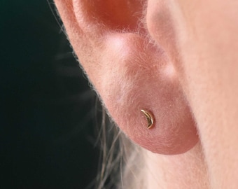Tiny Stud Earrings, Tiny Gold Earrings, Tiny Gold Studs, Small Stud Earrings, Small Gold Earrings, Moon Earrings, fits Tragus & Cartilage