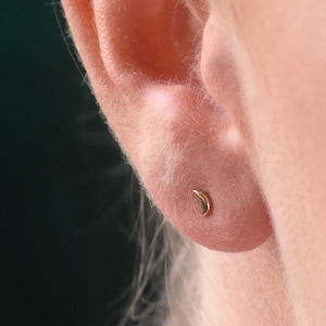Tiny Stud Earrings, Tiny Gold Earrings, Tiny Gold Studs, Small Stud Earrings, Small Gold Earrings, Moon Earrings, fits Tragus & Cartilage