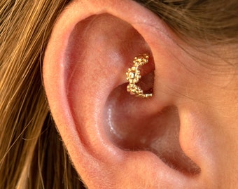 Rook Piercing, Gold Rook Earring, Daith Piercing, Gold Cartilage Earring, Indain Piercing, Helix Earring, Helix Hoop, 20g, 16g, Flowers