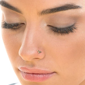 Gold Nose Ring Stud, 14K Gold Screw Nose Stud, Indian Nose Stud, Cute Nose Stud, Dainty Nose Stud, Bird Nose Stud, 16g, 18g, 20g, 22g, 23g