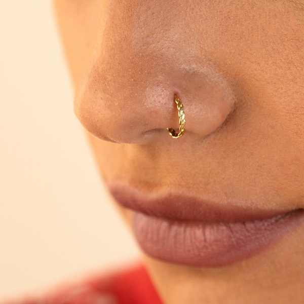 Gold Nose Ring, Rose Gold Nose Ring, Indian Nose Ring, Indian Piercing, Thin Nose Ring, Braided Nose Ring, Tragus Ring, Cartilage Earring