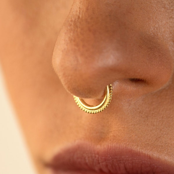 Bague de septum en or, septum en or 14 carats, bijoux de septum en or, cerceau de septum en or, petit à grand septum, convient au cartilage, tragus, hélice, 16 g, 18 g, 20 g