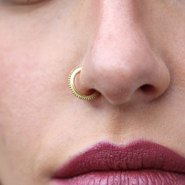 Gold Nose Hoop, Indian Nose Hoop, Gold Nose Ring, 14K Gold Nose Hoop, 14K Gold Nose Ring, Fits Septum, Rook, Tragus, Helix, 16g, 18g, 20g