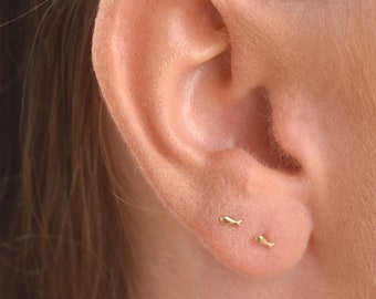 14k Gold Studs, Tiny Stud Earrings, Small Stud Earrings, Tiny Gold Earrings, Tiny Gold Studs, Small Gold Earrings, Fish Earrings, Fish Studs