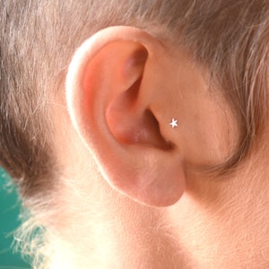 Star Tragus, Srebrny kolczyk Tragus, Piercing Tragus, Biżuteria Tragus, Kolczyk do chrząstki, Kolczyk Helix, Mały kolczyk do nosa, Kolczyk do nosa Star, 16g,18g,20g