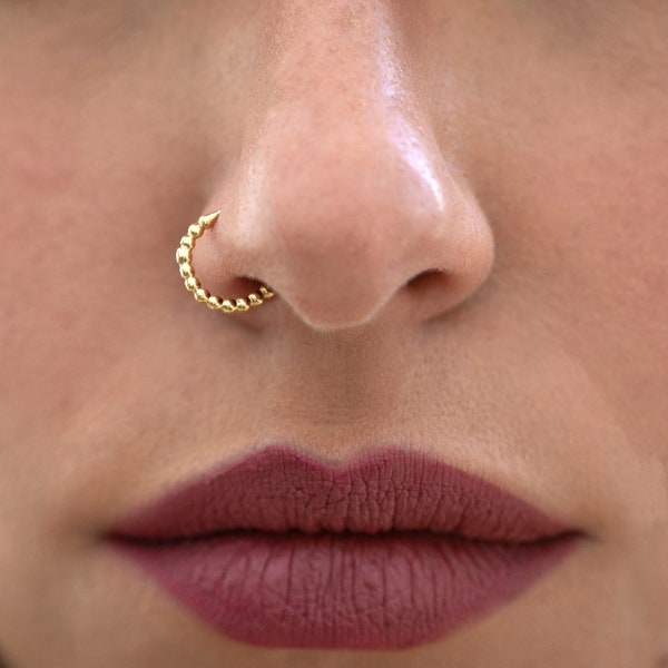 Gold Nose Ring, Gold Nose Hoop, Indian Nose Ring, 14K Gold Nose Ring, 14K Gold Nose Hoop, Boho Nose Ring, 5mm, 6mm, 7mm, 8mm, 20g, Unique