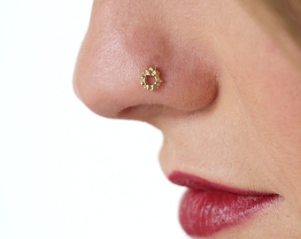 Indian Nose Stud, 14k Gold Nose Stud, Boho Nose Stud, Solid Gold Nose Stud, Unique Nose Stud, Gold Nose Ring Stud, 16g, 18g, 20g, 22g,Circle