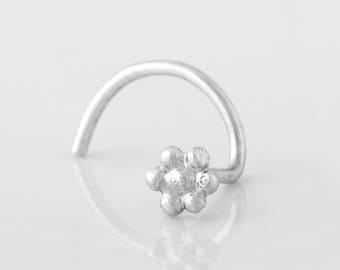 Flower Nose Stud, Silver Nose Stud, Indian Nose Stud, Sterling Nose Stud, Silver Nose Ring, Indian Nose Ring, Silver Tragus Earring, 16g-22g