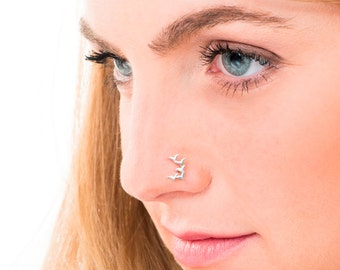 Sterling Silver Birds Nose Stud,  Nose Stud, Big Nose Piercing, Nose Jewelry,  Nose Piercing, Nose Pin, Nose Screw, Gold Nose Ring, Bone End