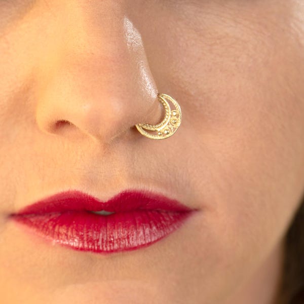 Aro nasal de oro, aro nasal tribal, aro nasal indio, aro nasal único, aro nasal bohemio, piercing tribal, joyería para la fosa nasal, aro hélix de oro, 20 g