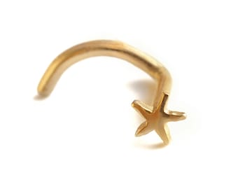 Clou De Nez 22 Ga – Or Jaune 9 Carats, Lune Et étoile Avec Zirconium – Jewellerybox