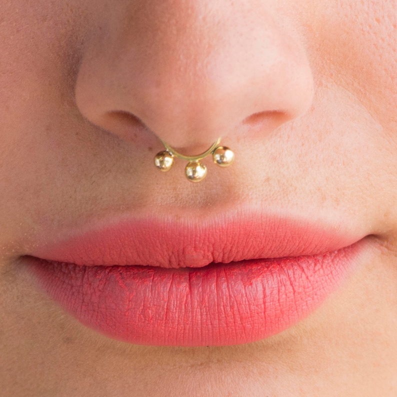 Helix Ring 14K Gold Septum Cartilage Ring Balls Septum Gold Septum Ring Septum Jewelry Tribal Septum Ring Nose Ring Tragus Earring