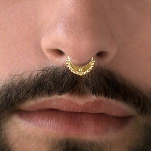 Gold Septum Ring, Septum for Men, Gold Septum Men, Tribal Septum, Boho Septum, Piercing Jewelry Men, Daith Hoop, Daith Earring, Helix Hoop