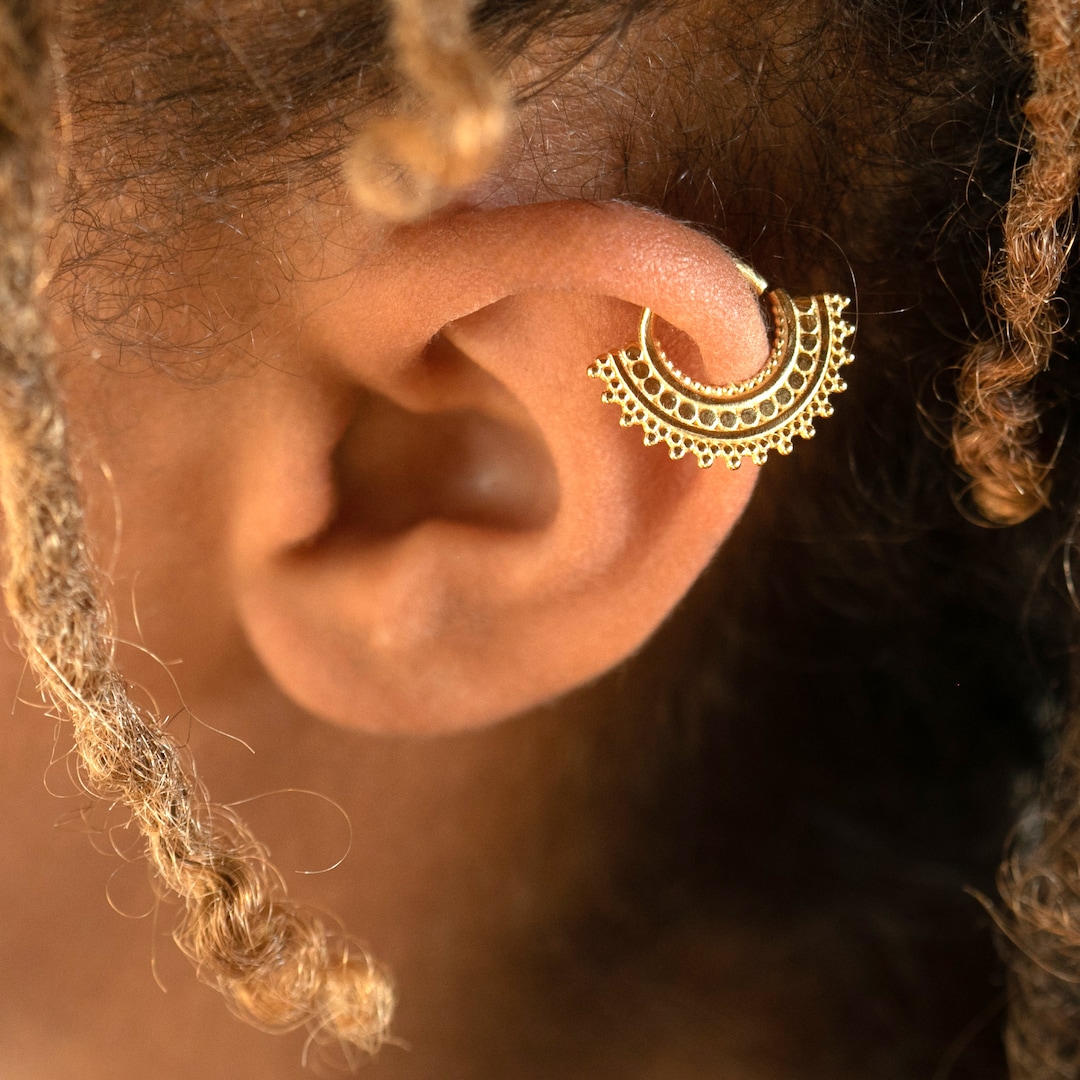 Gold Helix Earring, 14k Gold Helix Earring, Helix Piercing Gold, Tribal