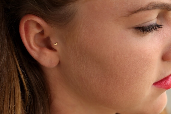 Tiny Gold Earrings Tiny Gold Tragus Earrings Gold Cartilage