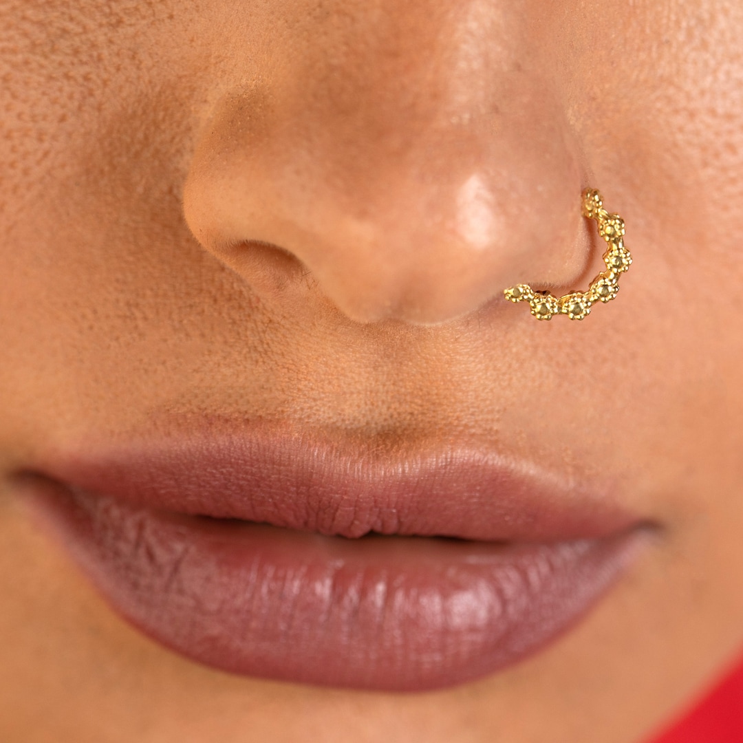 Unique Nose Ring Indian Nose Ring Tribal Nose Ring Gold Nose Ring Indian Jewelry Tribal Piercing Flower Nose Ring 16G 18G 20G Lo Etsy Canada