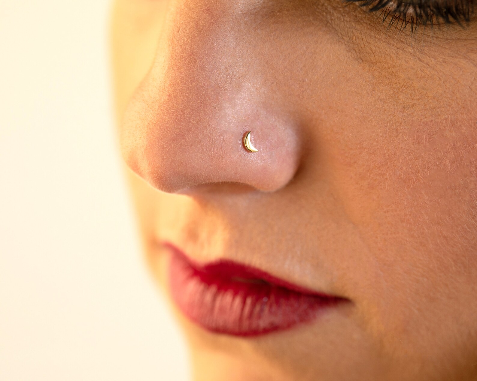 Moon Nose Stud Moon Piercing Gold Nose Stud Yellow /rose Etsy UK