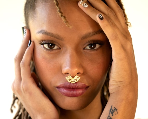 Tribal Septum 14K Gold Septum Ring Unique Septum Jewelry Large Septum Big Septum Boho Nose Piercing Indian Septum 16g 18g 20g Etsy Canada