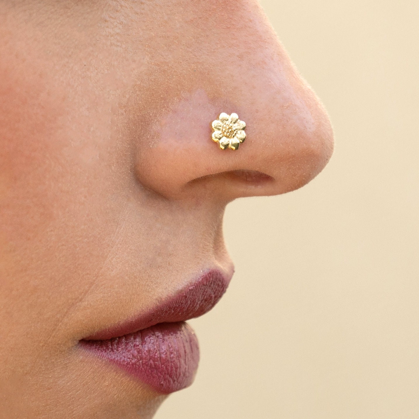 Gold Nose Stud 14k Gold Nose Stud Indian Nose Stud Flower Etsy