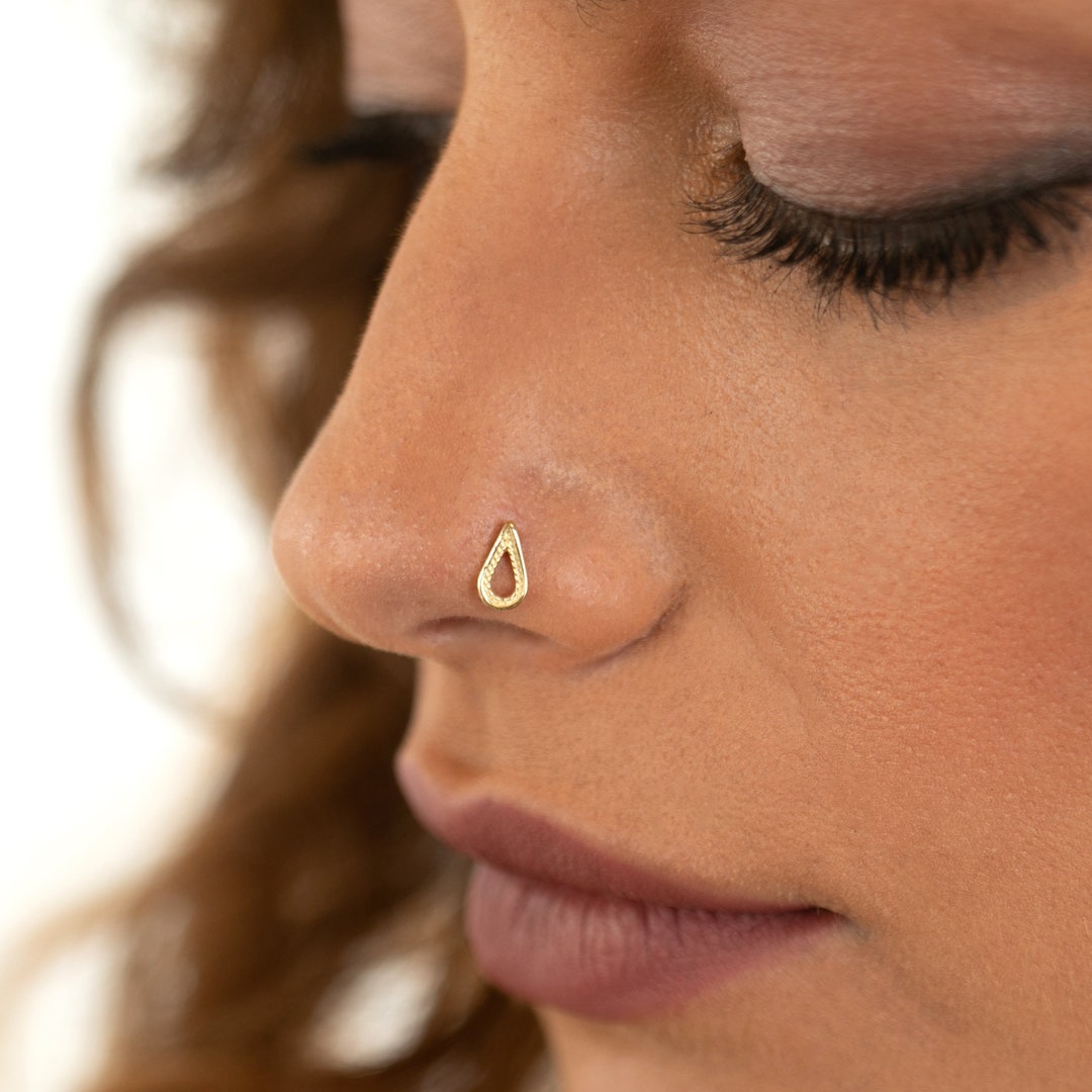 14K Gold Nose Stud, Indian Nose Stud, Boho Nose Stud, Large Nose Stud, Big Nose Stud, Tragus
