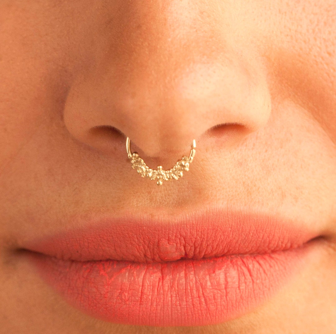 Gold Septum Ring Gold Nose Ring Indian Septum Septum Etsy 