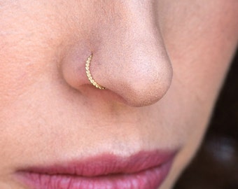 14K Gold Nose Ring, Nose Ring Jewelry, Solid Gold Nose Ring, Indian Nose Ring, Cartilage Jewelry, Rook Piercing, Dainty Daith Hoop, 20G, 18G