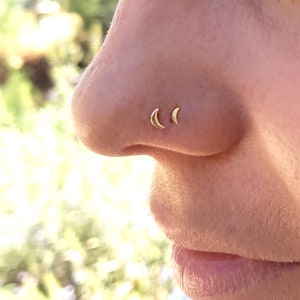 Gold Noses Studs, Cartilage Earrings, Tragus Earrings, Helix Piercing, Tiny Nose Stud, A Set of Two Tiny Moon Earrings Gold, 14k, 20g Stud