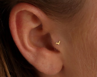 Tragus Earring, Tragus Jewelry, Tragus Piercing Gold, Tiny Tragus Stud, Gold Tiny Nose Stud, Fits Helix, Cartilage Piercing, Bird, 20g,Screw