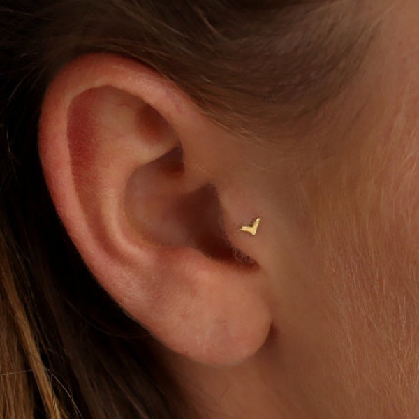 Boucle d'oreille tragus, bijoux tragus, piercing tragus en or, petit clou tragus, petit clou de nez en or, s'adapte à l'hélice, piercing du cartilage, oiseau, 20 g, vis