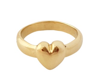 Gold Heart Ring, Ring for Women,  Pinky Ring Women, Unique Heart Ring, Statement Heart Ring, Alternative Wedding Ring, 14k Gold Ring, Chunky