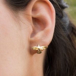 Cartilage Earring, Helix Earring, Gold Cartilage, Gold Helix, Ear Cuff, Cartilage Stud, Bird Stud Earring, Humminbird Earring, 16g-20g image 4
