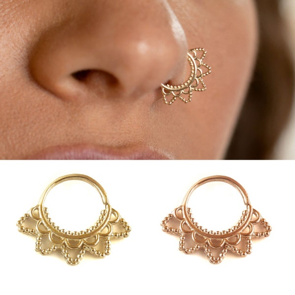 Gold Nose Ring, Indian Nose Ring, Nose Ring Hoop, Unique Nose Ring, 14k Gold  Nose Piercing, Solid Gold, 16g, 18g, 20g, Tribal Nose Ring,