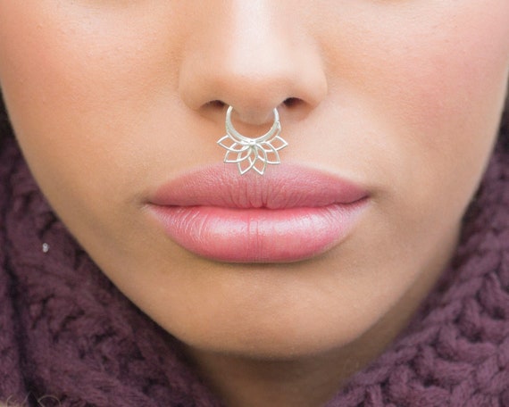 Sterling Silver Septum Rings Big Dot Spike Modern Lotus,Silver Septum Rings L...