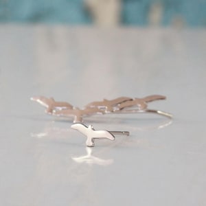 Bird Climber Earrings, Silver Climbers and Stud, Seagull Ear Climber, Minimalist Jewelry, Silver Crawler Earrings, Nature Inspired Earrings