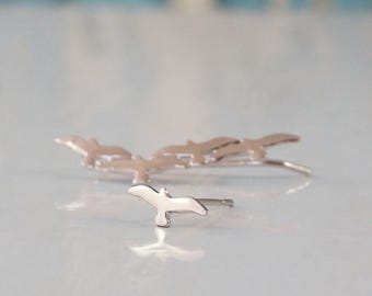 Bird Climber Earrings, Silver Climbers and Stud, Seagull Ear Climber, Minimalist Jewelry, Silver Crawler Earrings, Nature Inspired Earrings