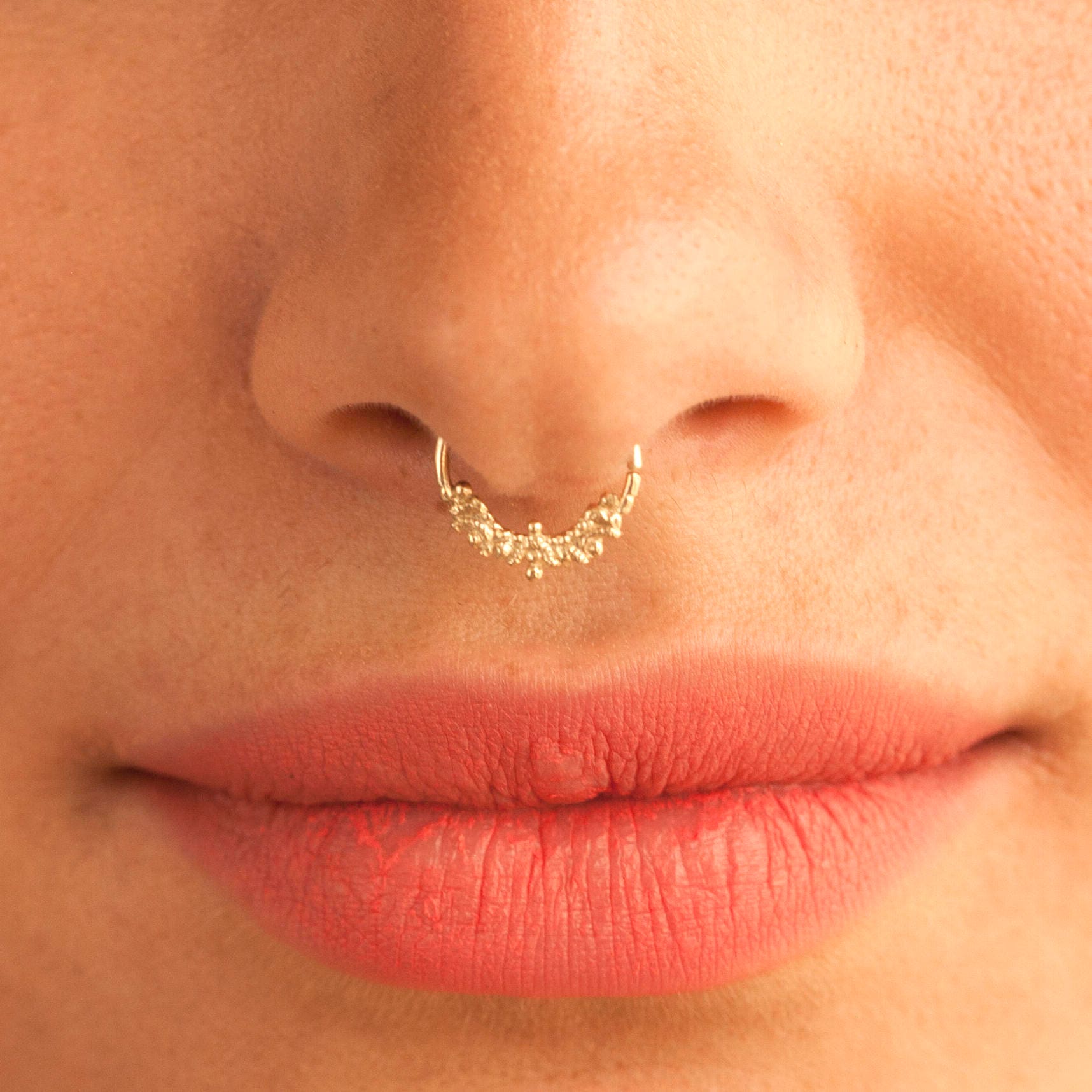 14k Solid Gold Indian Styled Septum Nose Jewelry - Josephine | Studio Meme  – Studio Meme - Dainty Tribal Jewelry
