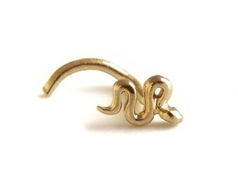 14k Gold Snake Nose Stud, Indian Nose Stud, 14k gold piercing, Snake Nose Stud, Snake Piercing, Solid Gold Nose Stud, Statement Piercing