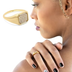 Signet Diamond Ring, 14K Gold Ring, Square Signet Ring, Solid Gold Diamond Ring, Signet Ring Women, Pave Signet Ring, Pinky Signet Ring, 18K