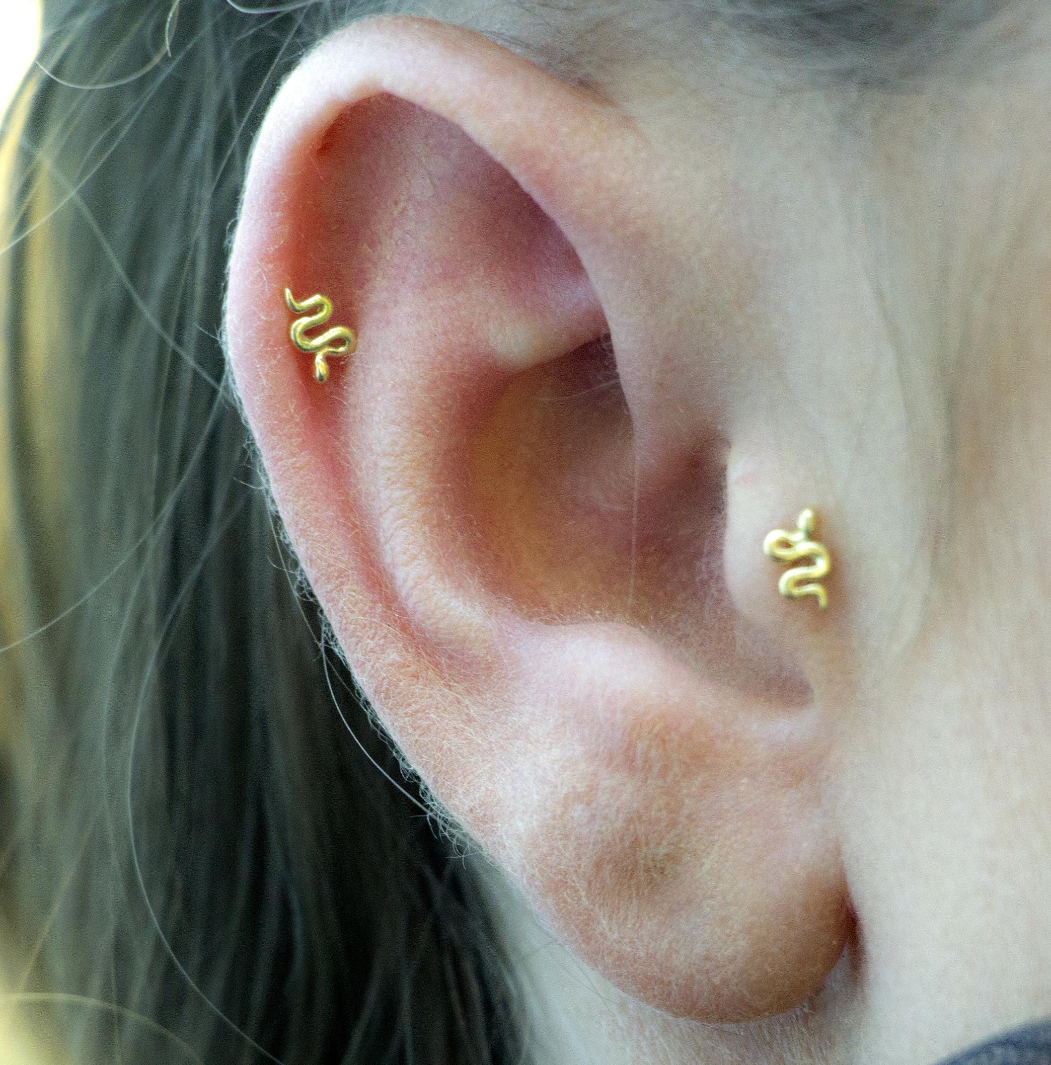 AVORA 14K Yellow Gold Simulated Diamond CZ Snake Cartilage Piercing Flat Ba