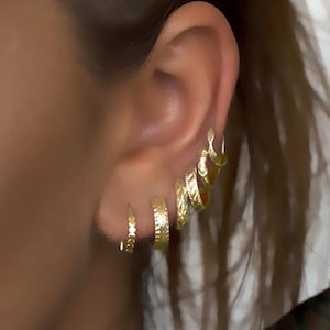 14k Gold Earring Set, Stackable Earrings Set, 14k Gold Small Hoop Earrings, India Earrings, Tiny Hoop Earrings, Hoop Earrings,Tribal Earring