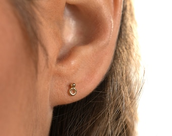 Pendientes de oro macizo, pendientes pequeños con botón, pendientes pequeños con botón de oro, pendientes circulares, pendientes pequeños con botón, pendientes pequeños de oro, se adaptan al trago y al cartílago