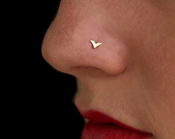 Bird Nose Stud, Gold Nose Stud, Bird Nose Piercing, Tiny Nose Stud, Tragus, Gold Plated Nose Stud, Silver Nose Stud, 16g-20g, Boho Nose Stud