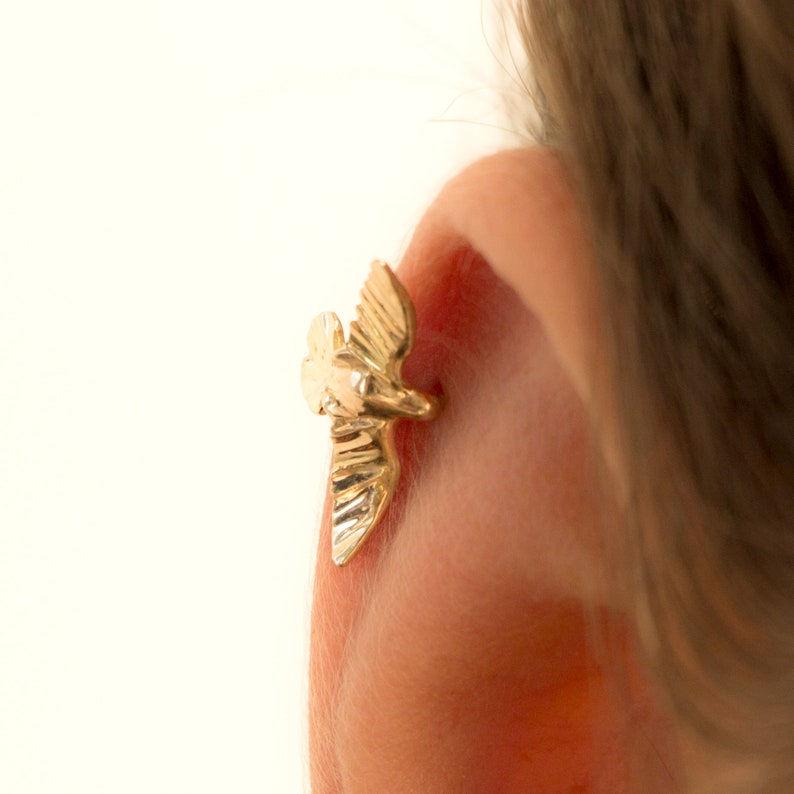 Cartilage Earring, Helix Earring, Gold Cartilage, Gold Helix, Ear Cuff, Cartilage Stud, Bird Stud Earring, Humminbird Earring, 16g-20g image 3