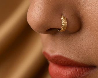 14K Gold or Sterling Silver Bohemian Nose Hoop, Wide Helix Piercing Jewelry, Nose Ring